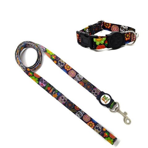 Conjunto coleira e guia para cachorro - Tamanho Pequeno - Modelo Mexicano