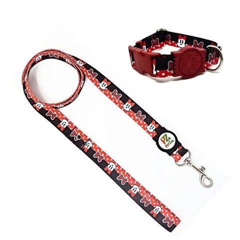 Conjunto Coleira e Guia para Cachorro - Tamanho Grande - Modelo Minnie