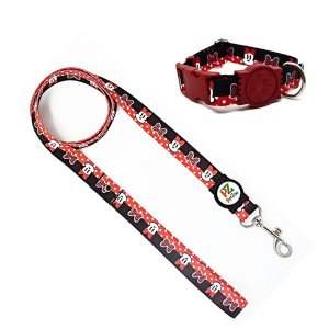 Conjunto coleira e guia para cachorro - Tamanho Grande - Modelo Minnie