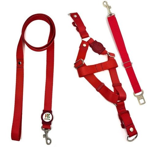 Conjunto Peitoral, Guia e Cinto para Cachorro - Tamanho Médio - Modelo Red