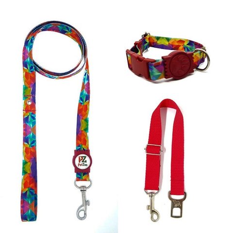 Conjunto coleira, guia e cinto para cachorro - Tamanho Pequeno - Modelo Aquarela