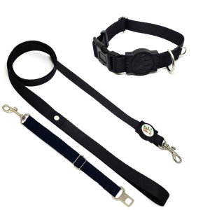 Conjunto coleira, guia e cinto para cachorro - Tamanho Médio - Modelo Black