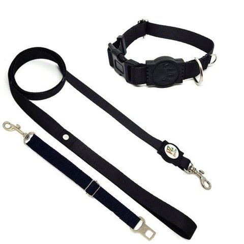 Conjunto Coleira, Guia e Cinto para Cachorro - Tamanho Médio - Modelo Black