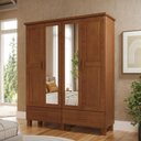 Ver imagem 1 de Guarda Roupa Solteiro com Espelho 4 Portas 2 Gavetas Madeira Maciça Selena F06 Castanho - Lyam