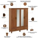 Ver imagem 5 de Guarda Roupa Solteiro com Espelho 4 Portas 2 Gavetas Madeira Maciça Selena F06 Castanho - Lyam