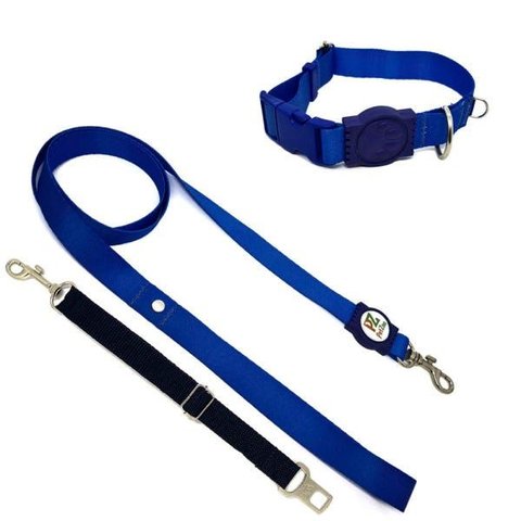 Conjunto Coleira, Guia e Cinto para Cachorro - Tamanho Médio - Modelo Blue