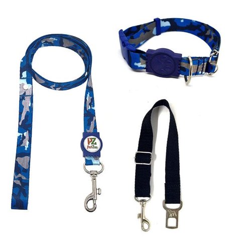 Conjunto coleira, guia e cinto para cachorro - Tamanho Pequeno - Modelo Camuflado