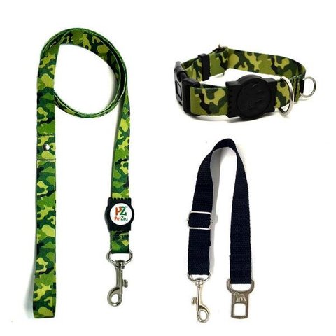 Conjunto Coleira, Guia e Cinto para Cachorro - Tamanho Pequeno - Modelo Exercito