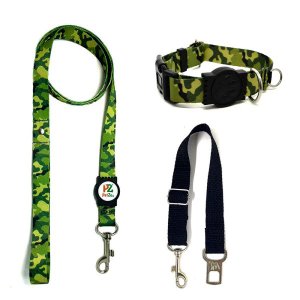 Conjunto coleira, guia e cinto para cachorro - Tamanho Pequeno - Modelo Exercito