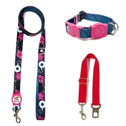 Conjunto Coleira, Guia e Cinto para Cachorro - Tamanho Pequeno - Modelo Garden
