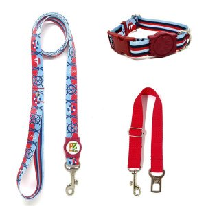 Conjunto coleira, guia e cinto para cachorro - Tamanho Médio - Modelo Marinheiro