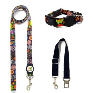 Conjunto coleira, guia e cinto para cachorro - Tamanho Médio - Modelo Mexicano