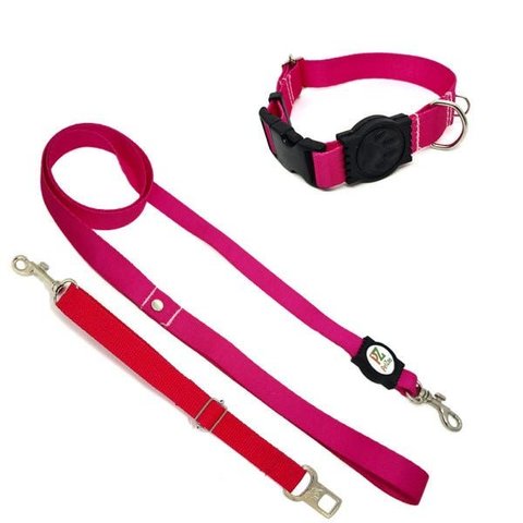Conjunto Coleira, Guia e Cinto para Cachorro - Tamanho Médio - Modelo Pink