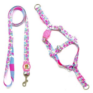 Conjunto Peitoral e Guia para Cachorro - Tamanho Pequeno - Modelo Flamingo