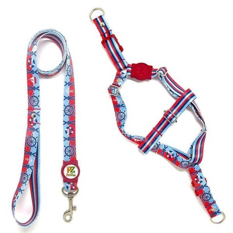 Conjunto Peitoral e Guia para Cachorro - Tamanho Médio - Modelo Marinheiro