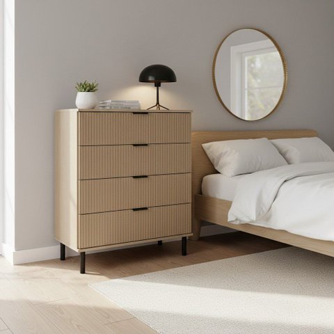 Cômoda Moderna 4 Gavetas com Detalhe Ripado 80cm Ditália
