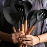 Kit Utensílios Cozinha Silicone e Bambu 12 Peças Preto - 3