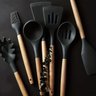 Kit Utensílios Cozinha Silicone e Bambu 12 Peças Preto - 4