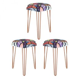 Kit 03 Puffs Banqueta Alta Bita Industrial Sala Penteadeira Pé de Ferro Bronze Romero Brito - - 1 Kit 03 Puffs Banqueta Alta Bita Industrial Sala Penteadeira Pé de Ferro Bronze Romero Brito - - 1