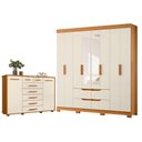 Ver imagem 1 de Guarda Roupa Casal Doble 08 Portas com Espelho e Cômoda Fontana Cinamomo Off White - Móveis