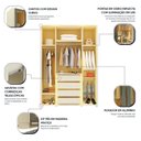 Ver imagem 6 de Guarda-Roupa Solteiro 4 Portas Reflecta com Pés e LED 100% MDF Innova Bege/Off White