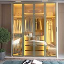 Ver mais imagens de Guarda-Roupa Solteiro 4 Portas Reflecta com Pés e LED 100% MDF Innova Bege/Off White