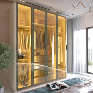 Guarda-roupa Solteiro 4 Portas Reflecta com Pés e Led 100% Mdf Innova