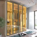 Ver imagem 1 de Guarda-Roupa Solteiro 4 Portas Reflecta com Pés e LED 100% MDF Innova Bege/Off White