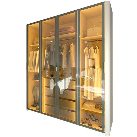 Guarda-roupa Solteiro 4 Portas Reflecta com Pés e Led 100% Mdf Innova