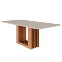 Ver imagem 1 de Mesa para Jantar Grande 210cm Bordas Arredondadas Cinamomo/off White Tampo em Mdf/vidro