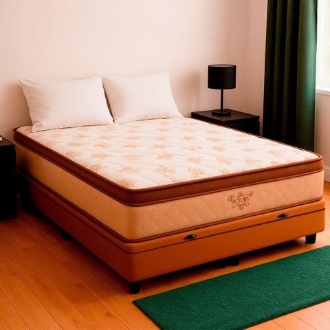 Cama Box Baú Viúvo e Colchão Four Season Molas V-store Cor:bege