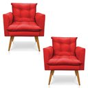 Ver imagem 1 de Kit 2 Poltronas Olivia Suede Vermelho Pés Palito Castanho - Pallazio