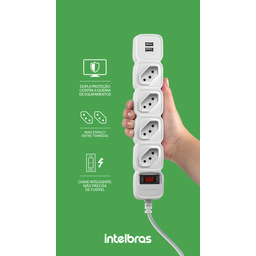 Protetor Eletrônico Filtro De Linha Intelbras Epe 204 Usb+ Com 4 Tomadas e 2 Portas Usb Bivolt Cabo - 8 Protetor Eletrônico Filtro De Linha Intelbras Epe 204 Usb+ Com 4 Tomadas e 2 Portas Usb Bivolt Cabo - 8