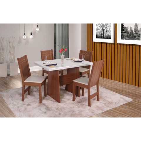 Conjunto Mesa Retangular Manuela com 4 Cadeiras Paraty Bagum Bege Naturalle e Off White