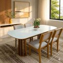 Ver imagem 1 de Conjunto Mesa de Jantar com 4 Cadeiras Estofadas e Encosto Palinha 100% Mdf Dalla Costa