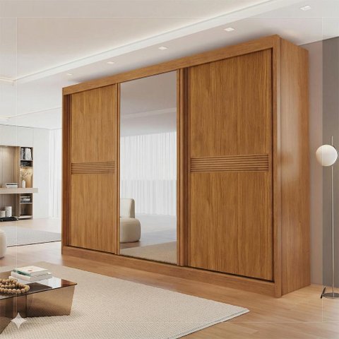 Guarda-roupa com Espelho 242cm 3 Portas 6 Gavetas Canadá Bianchi Nature