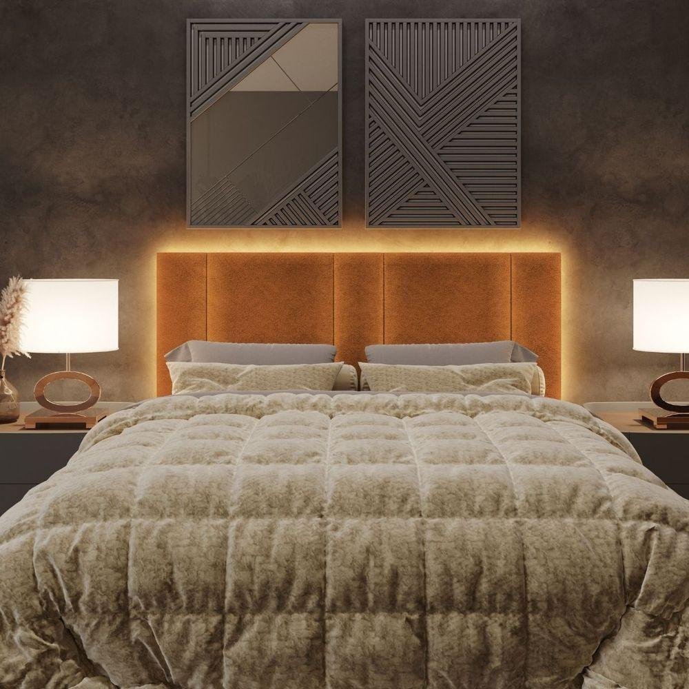 Cabeceira Estofada Cama Casal Queen Size Led Star 160cm Bouclé Terracota - 2