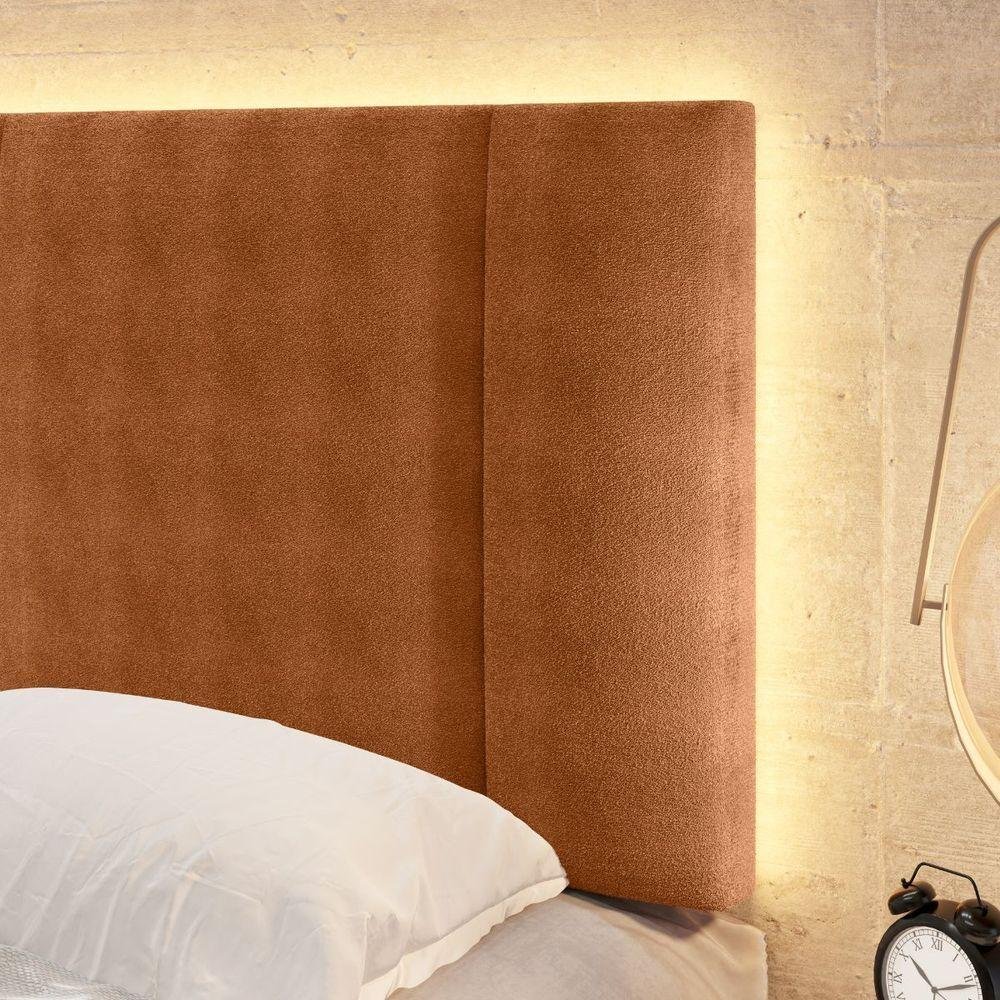 Cabeceira Estofada Cama Casal Queen Size Led Star 160cm Bouclé Terracota - 5