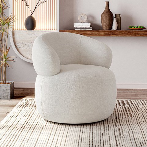 Poltrona Orgânica Atemporal Base Giratória Eloah Bouclé Italiano Off White