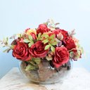 Ver imagem 1 de Arranjo de Flores Artificiais Rosas Vermelhas e Peônias no Vaso de Vidro