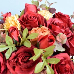 Arranjo de Flores Artificiais Rosas Vermelhas e Peônias no Vaso de Vidro - 2 Arranjo de Flores Artificiais Rosas Vermelhas e Peônias no Vaso de Vidro - 2