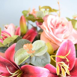 Arranjo de Flores Artificiais Rosas e Lírios Pink Redondo - 11