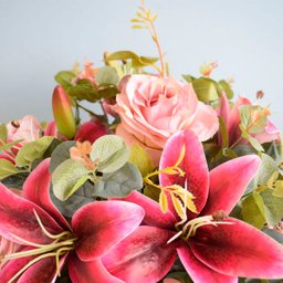 Arranjo de Flores Artificiais Rosas e Lírios Pink Redondo - 4