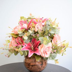 Arranjo de Flores Artificiais Rosas e Lírios Pink Redondo - 8