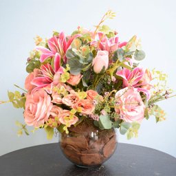 Arranjo de Flores Artificiais Rosas e Lírios Pink Redondo - 1