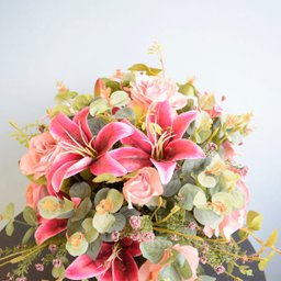 Arranjo de Flores Artificiais Rosas e Lírios Pink Redondo - 9