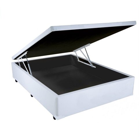 Cama com Baú Pistão Á Gás Casal Branco Blue 138x188x41