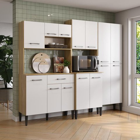 Armário de Cozinha Compacta Arizona Modern Carraro Carvalho com Branco