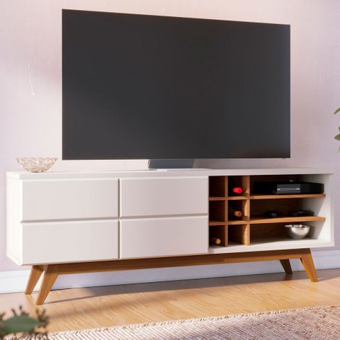Rack para Tv até 70 Polegadas Noronha 2 Portas 2 Prateleiras Off White Matte/freijó - Colibri