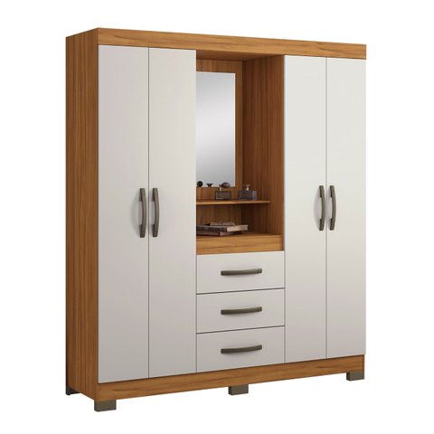Guarda-Roupa 4 Portas Huntano Freijó com Off White - MoveisAqui Notável